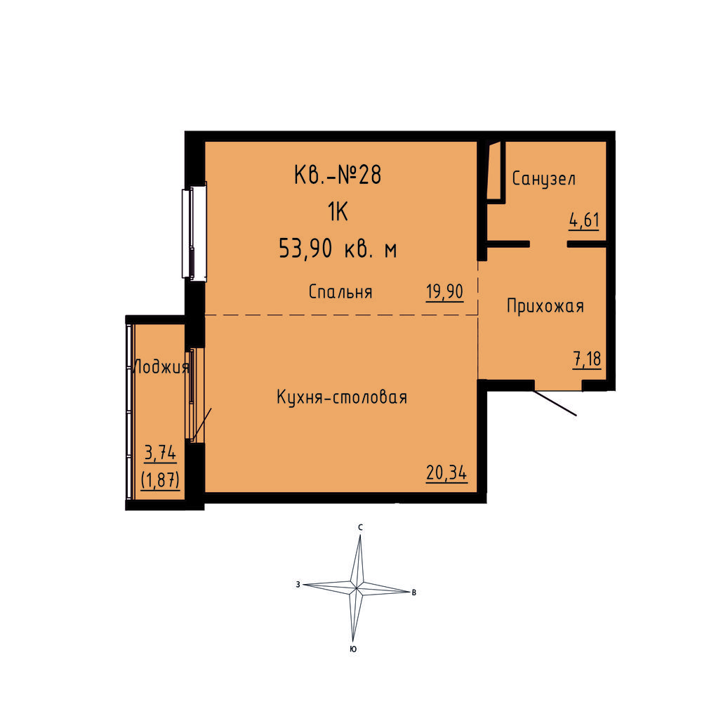 ЖК Формат, 1-комн кв 53,9 м2, за 7 815 500 ₽, 4 этаж