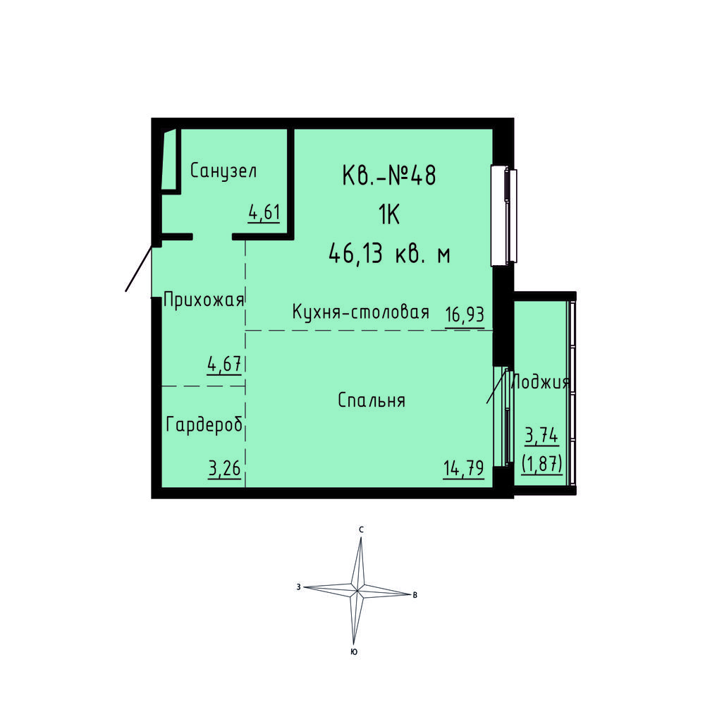 ЖК Формат, 1-комн кв 46,13 м2, за 6 902 240 ₽, 6 этаж