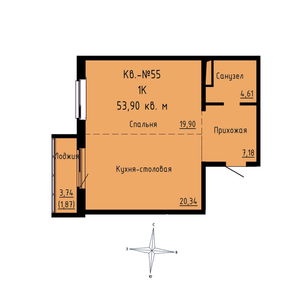 ЖК Формат, 1-комн кв 53,9 м2, за 8 017 625 ₽, 7 этаж