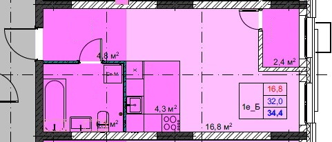 ЖК Футурист, 1-комн кв 34,4 м2, за 8 445 200 ₽, 2 этаж