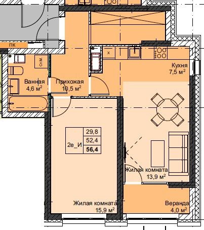 ЖК Футурист, 2-комн кв 56,4 м2, за 11 195 400 ₽, 2 этаж