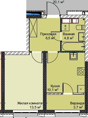 ЖК Футурист, 1-комн кв 38,6 м2, за 9 534 200 ₽, 2 этаж