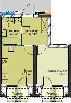 ЖК Футурист, 1-комн кв 39,2 м2, за 9 545 200 ₽, 1 этаж