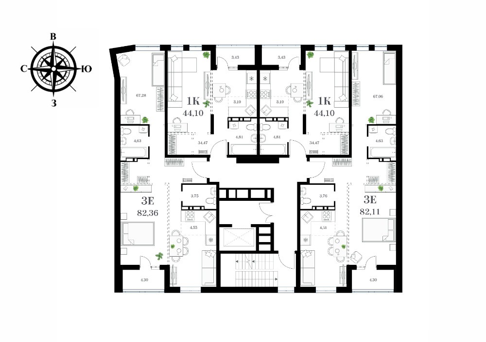 План на этаже дома №1, кв. №47, за 13 572 500 ₽